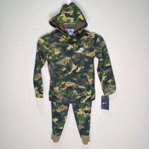 Nike Green Camouflage Fleece Sweat Jogger Hoodie Set Kids 5-6 Yrs